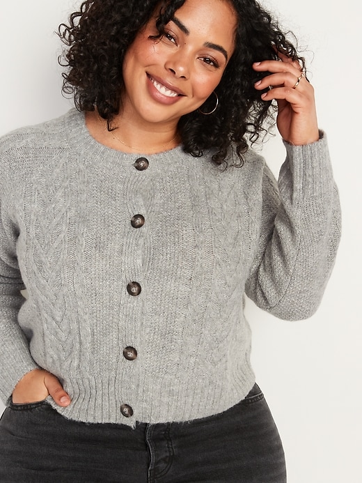 Image number 3 showing, Cropped Cable-Knit Cardigan Sweater for Women