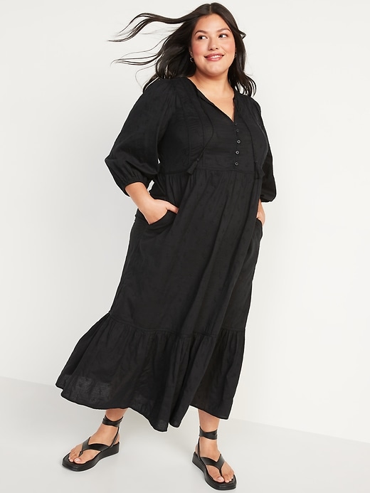 Image number 7 showing, Tie-Neck 3/4-Sleeve All-Day Maxi Swing Dress for Women
