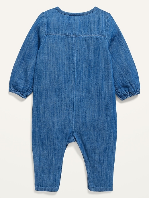 View large product image 2 of 2. Unisex Chambray Utility-Pocket Jumpsuit for Baby