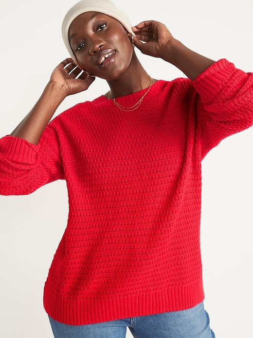 Image number 1 showing, Textured Cotton-Blend Tunic Sweater