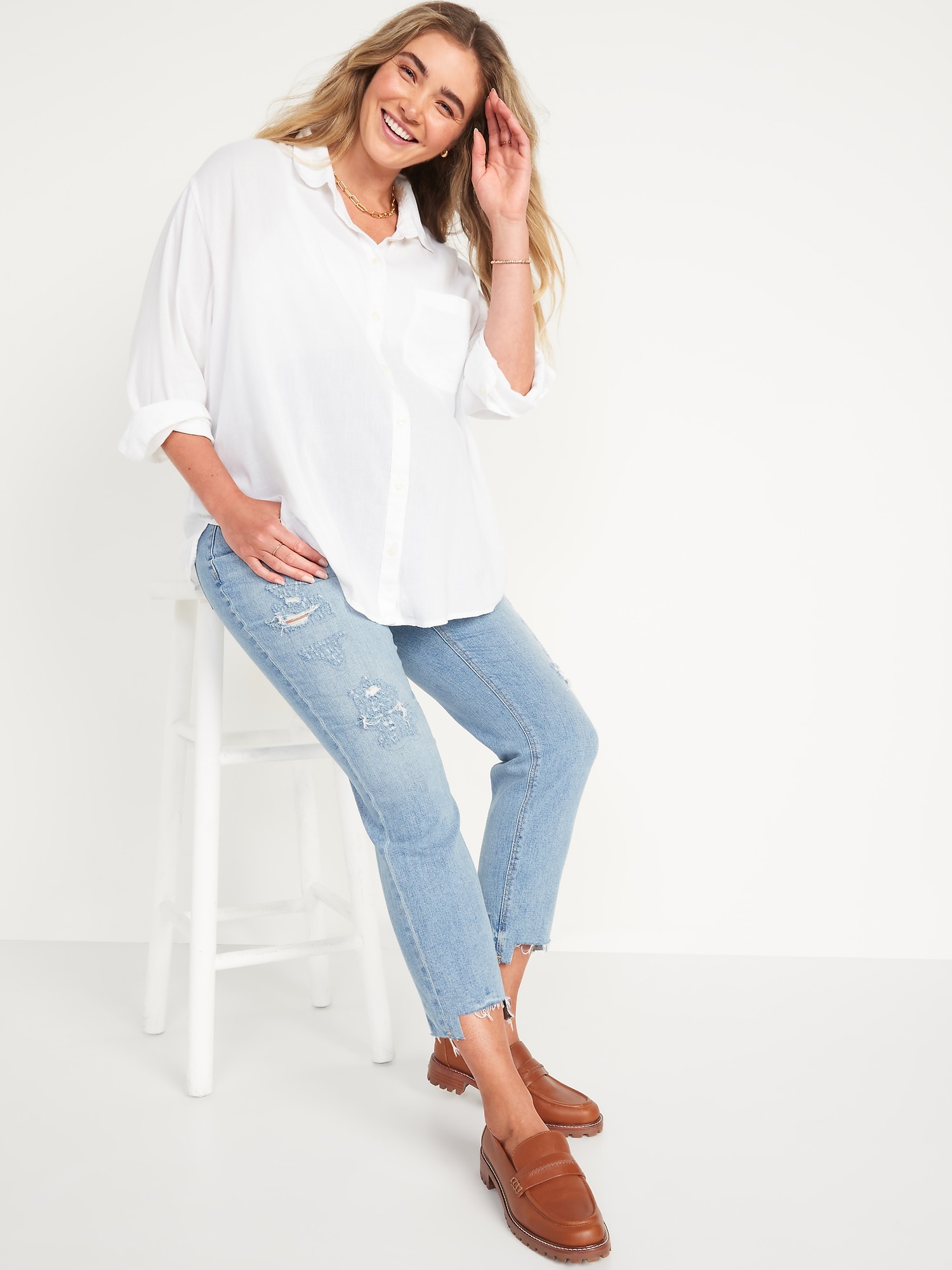 Maternity Full Panel Boyfriend Cut Off Ripped Jeans Old Navy