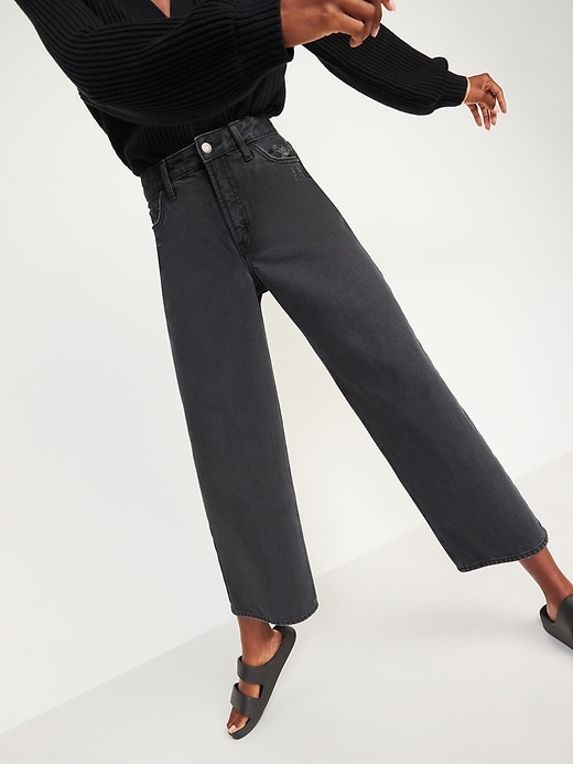 Image number 1 showing, Extra High-Waisted Cropped Wide-Leg Black Jeans