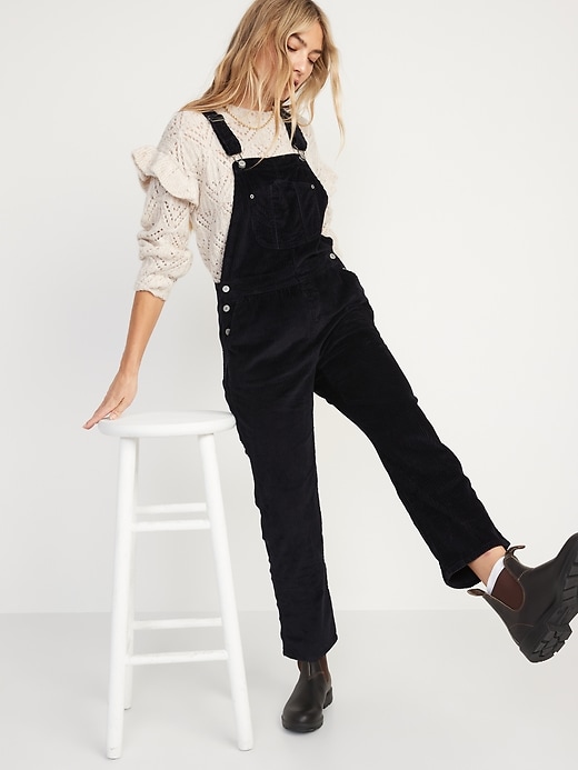 Image number 1 showing, Slouchy Straight Button-Fly Corduroy Workwear Overalls