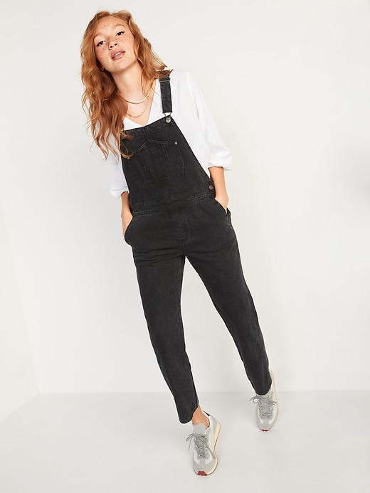 Image number 1 showing, Slouchy Straight Black Jean Overalls
