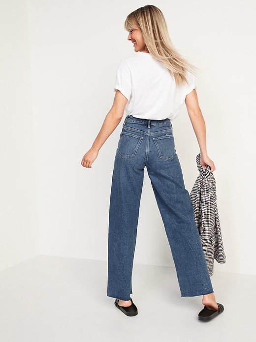 Image number 2 showing, Extra High-Waisted Medium-Wash Cut-Off Wide-Leg Jeans