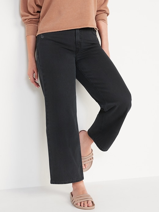 Image number 5 showing, Extra High-Waisted Cropped Wide-Leg Black Jeans