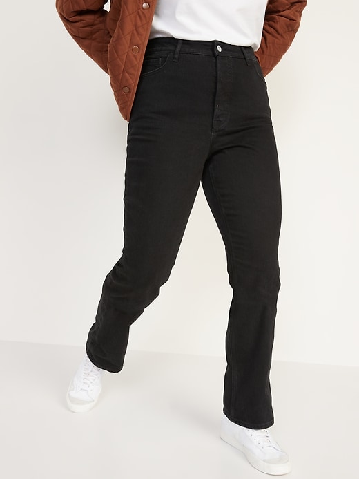 Image number 5 showing, Extra High-Waisted Button-Fly Kicker Boot-Cut Black Jeans for Women
