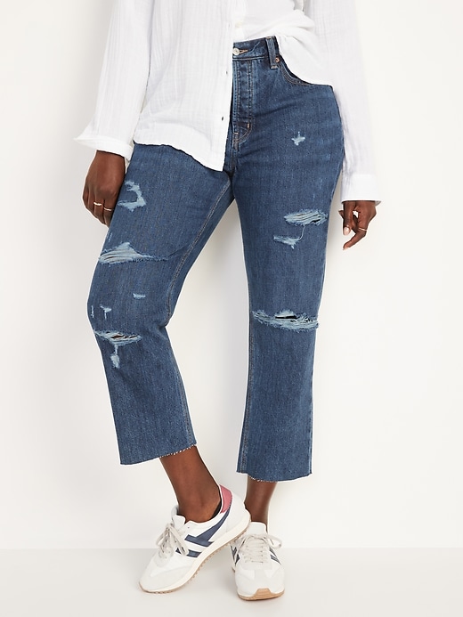 Image number 5 showing, High-Waisted Button-Fly Slouchy Straight Cropped Non-Stretch Jeans