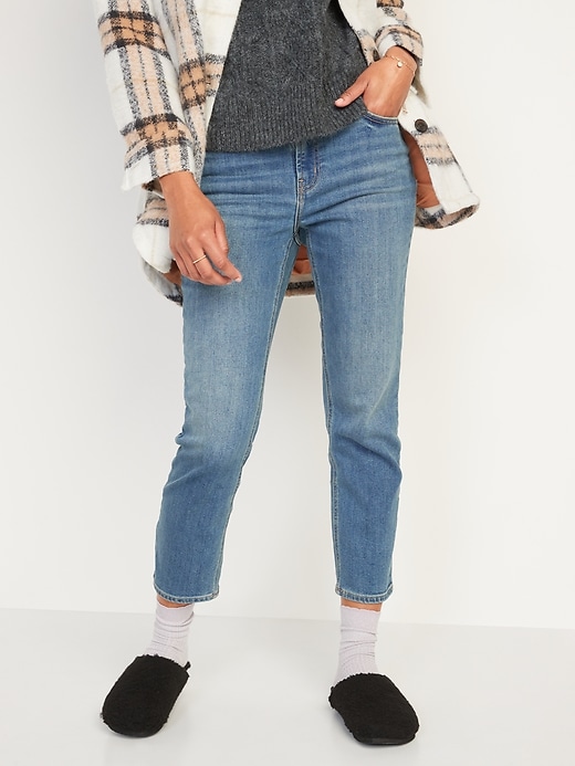 Image number 1 showing, Mid-Rise Built-In Warm Boyfriend Jeans for Women