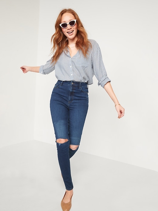 Image number 3 showing, FitsYou 3-Sizes-in-1 Extra High-Waisted Rockstar Super-Skinny Ripped Jeans