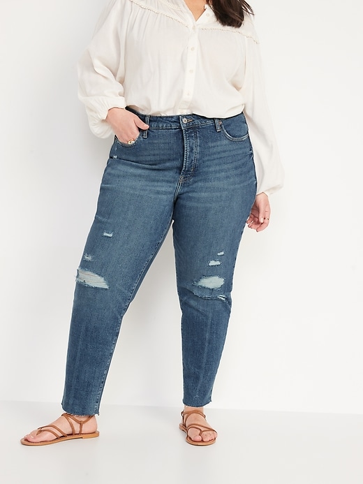 Image number 7 showing, High-Waisted Button-Fly OG Straight Ripped Ankle Jeans