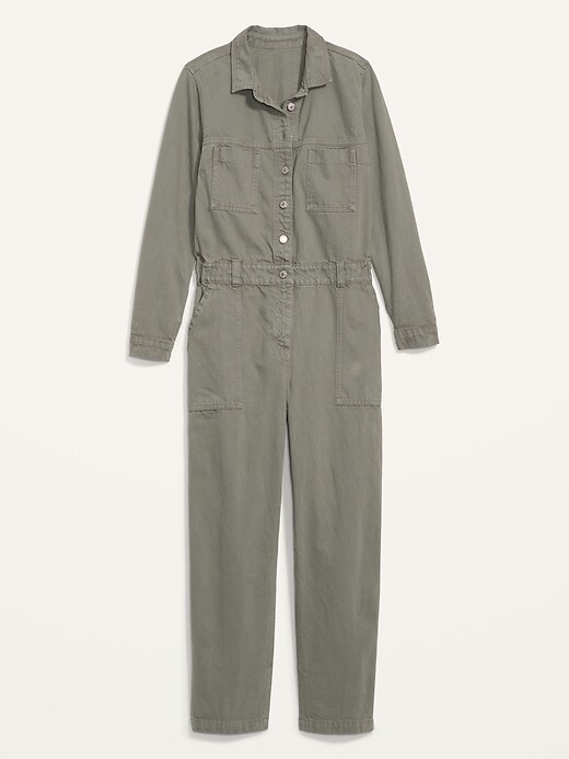 Image number 4 showing, Long-Sleeve Cropped Jean Utility Jumpsuit