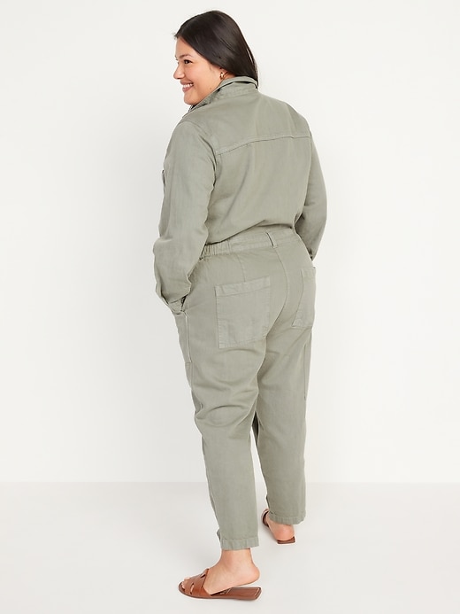 Image number 8 showing, Long-Sleeve Cropped Jean Utility Jumpsuit