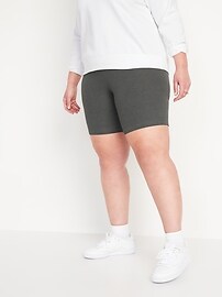 View large product image 6 of 7. High-Waisted Rib-Knit Long Biker Shorts For Women -- 8-Inch Inseam