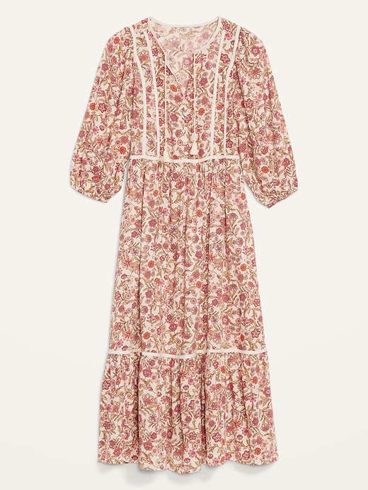 Image number 4 showing, Floral-Print 3/4-Sleeve Tie-Neck Maxi Swing Dress for Women