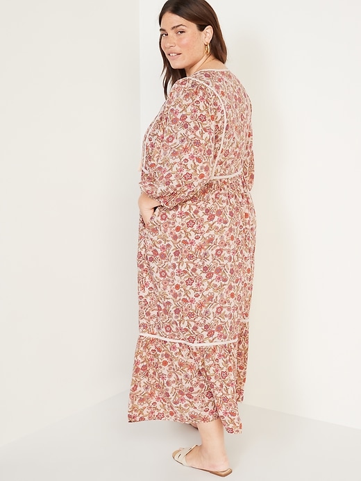 Image number 8 showing, Floral-Print 3/4-Sleeve Tie-Neck Maxi Swing Dress for Women