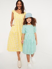 View large product image 3 of 3. Textured Tiered Puff-Sleeve All-Day Dress for Girls