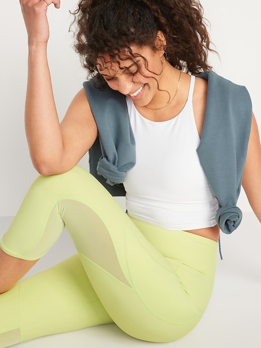 Image number 3 showing, High-Waisted PowerSoft Mesh-Panel Crop Leggings