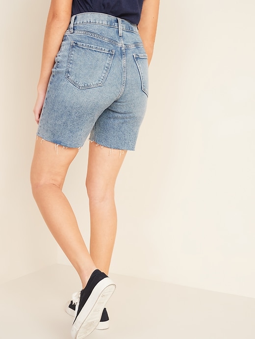 Image number 2 showing, Extra High-Waisted Sky-Hi Distressed Cut-Off Jean Shorts for Women -- 7-inch inseam