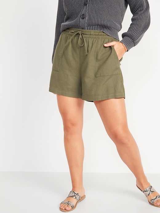 Image number 5 showing, High-Waisted Linen-Blend Tie-Front Utility Shorts -- 4-inch inseam