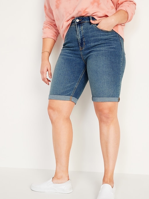 Image number 5 showing, High-Waisted Cuffed Bermuda Jean Shorts -- 9-inch inseam