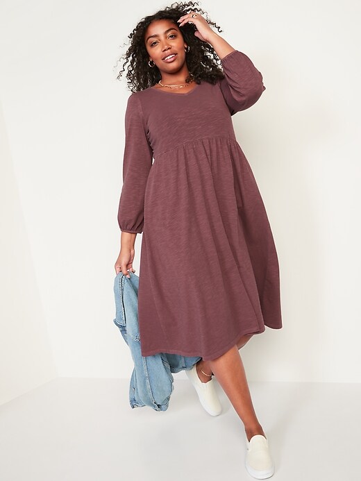 Image number 5 showing, Long-Sleeve Fit & Flare Slub-Knit Midi Dress