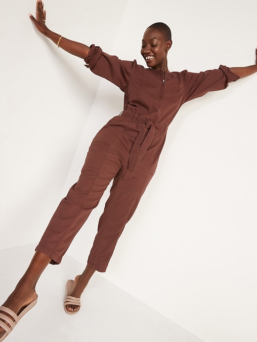 Image number 5 showing, Long-Sleeve Zip-Front Cropped Utility Jumpsuit