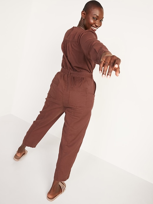 Image number 6 showing, Long-Sleeve Zip-Front Cropped Utility Jumpsuit