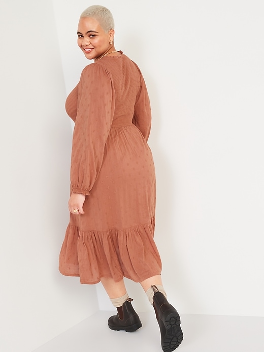 Image number 5 showing, Long-Sleeve Fit & Flare Smocked Clip-Dot Midi Dress