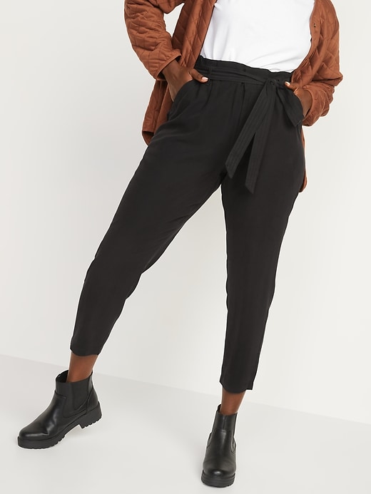 Image number 4 showing, High-Waisted Cropped Belted Straight-Leg Pants
