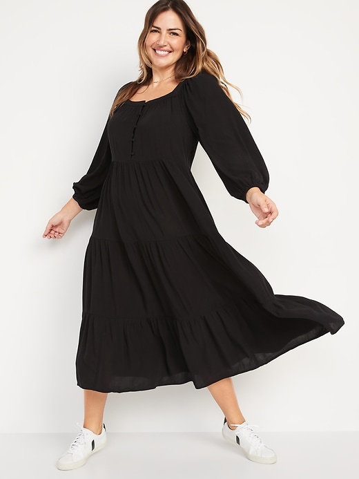 Image number 5 showing, Long-Sleeve Button-Down Tiered Maxi Swing Dress