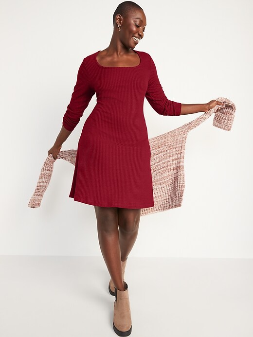 Image number 5 showing, Fit & Flare Rib-Knit Long-Sleeve Mini Dress for Women