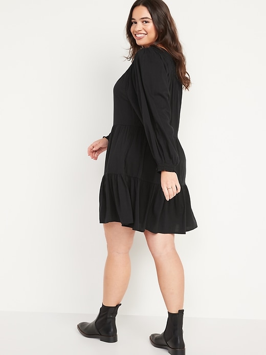 Image number 6 showing, Long-Sleeve Tiered Smocked Embroidered Mini Swing Dress for Women