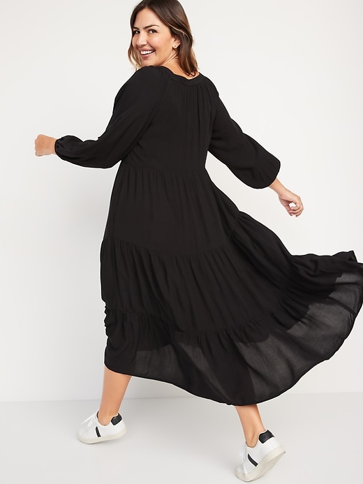 Image number 6 showing, Long-Sleeve Button-Down Tiered Maxi Swing Dress