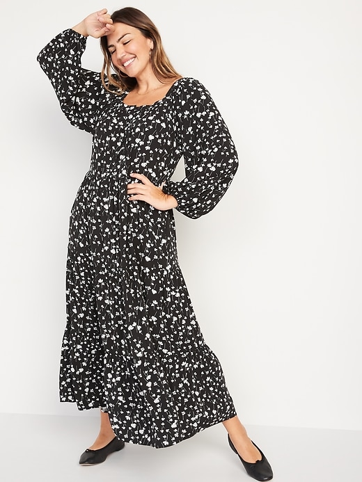 Image number 5 showing, Long-Sleeve Floral-Print Tiered Midi Swing Dress