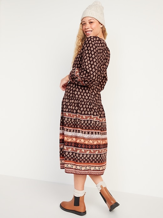 Image number 2 showing, Long-Sleeve Waist-Defined Tiered Poet Midi Dress