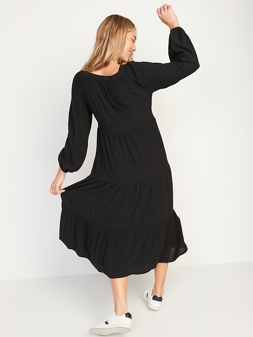 Image number 2 showing, Long-Sleeve Button-Down Tiered Maxi Swing Dress