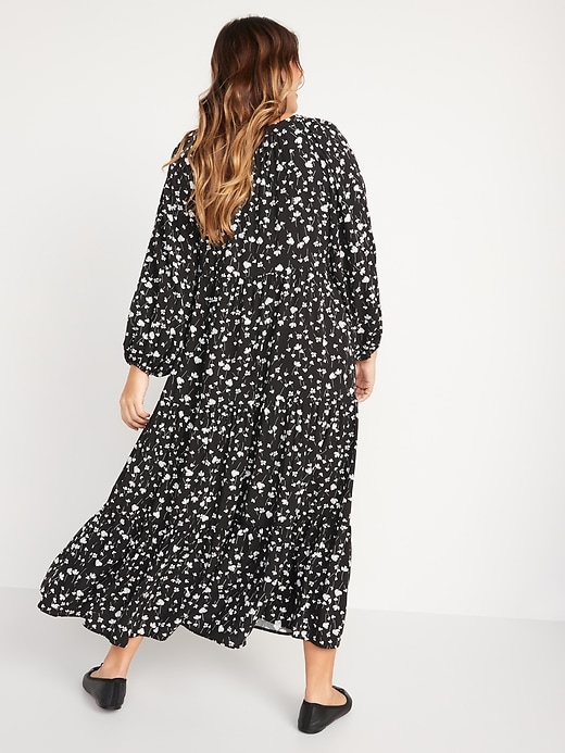 Image number 6 showing, Long-Sleeve Floral-Print Tiered Midi Swing Dress