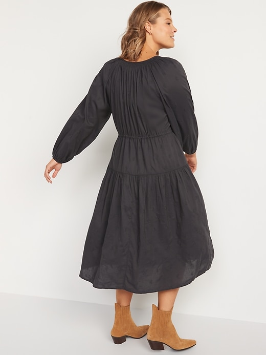 Image number 6 showing, Waist-Defined Embroidered Long-Sleeve Midi Dress