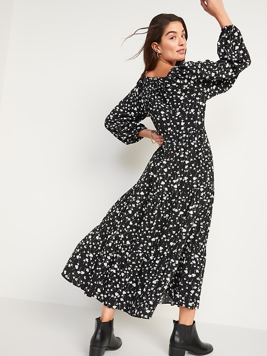 Image number 2 showing, Long-Sleeve Floral-Print Tiered Midi Swing Dress