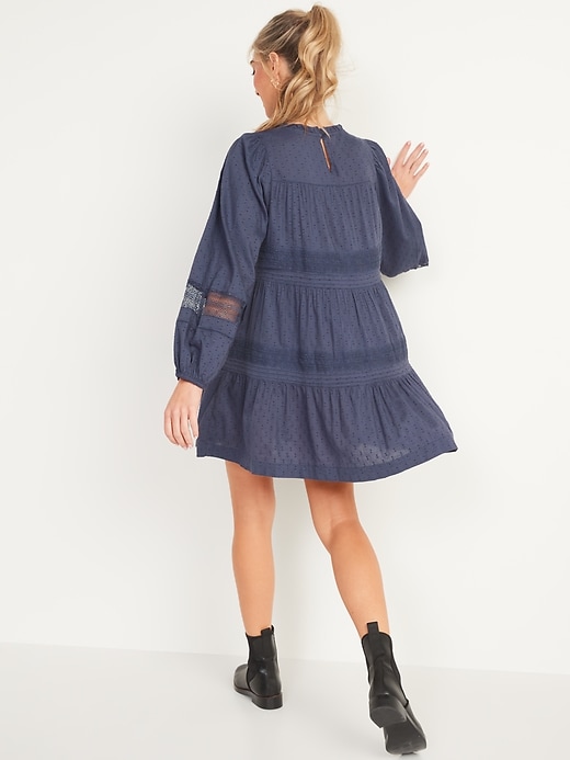 Image number 2 showing, Long-Sleeve Pintucked Clip-Dot Mini Swing Dress for Women