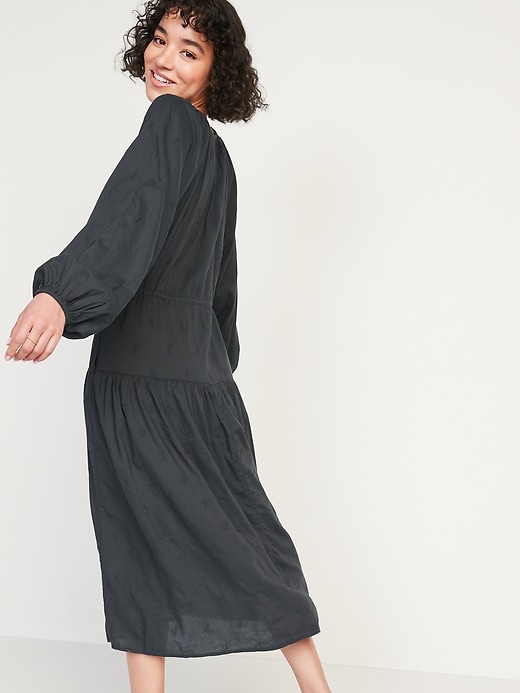 Image number 2 showing, Waist-Defined Embroidered Long-Sleeve Midi Dress