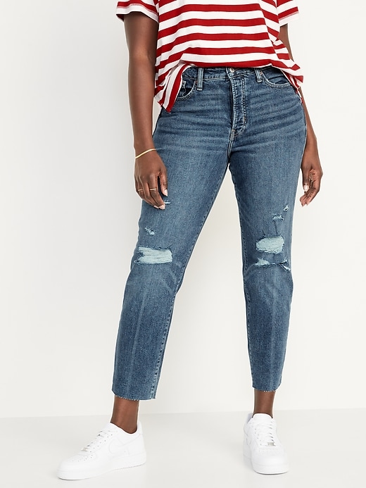 Image number 5 showing, High-Waisted Button-Fly OG Straight Ripped Ankle Jeans