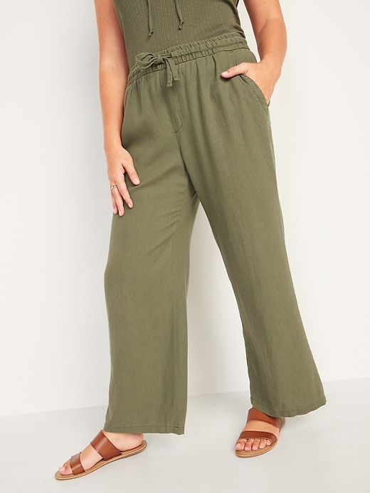 Image number 5 showing, High-Waisted Linen-Blend Wide-Leg Pants for Women