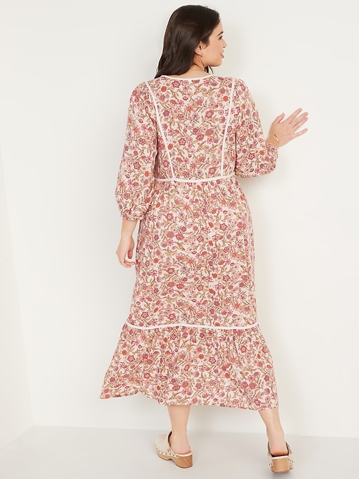 Image number 6 showing, Floral-Print 3/4-Sleeve Tie-Neck Maxi Swing Dress for Women