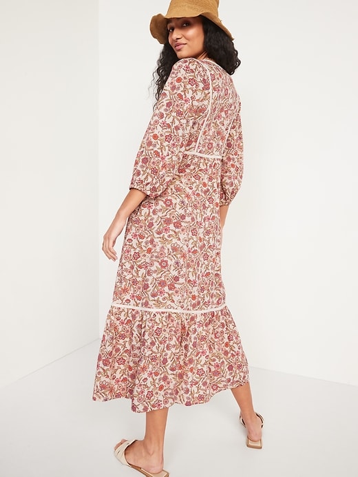 Image number 2 showing, Floral-Print 3/4-Sleeve Tie-Neck Maxi Swing Dress for Women