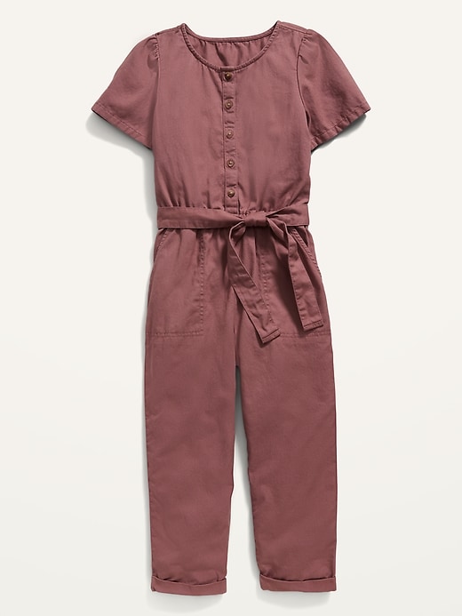 View large product image 1 of 3. Twill Tie-Belt Utility Jumpsuit for Girls