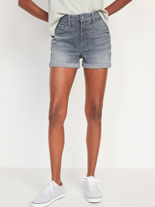 Image number 1 showing, High-Waisted O.G. Gray Cut-Off Jean Shorts -- 3-inch inseam