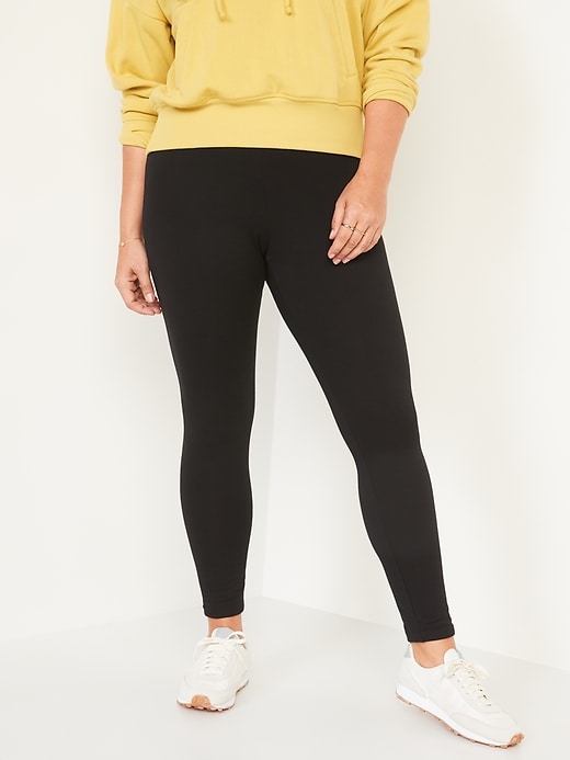 Image number 1 showing, High-Waisted Fleece-Lined Ankle Leggings