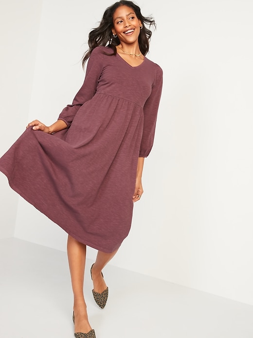 Image number 1 showing, Long-Sleeve Fit & Flare Slub-Knit Midi Dress